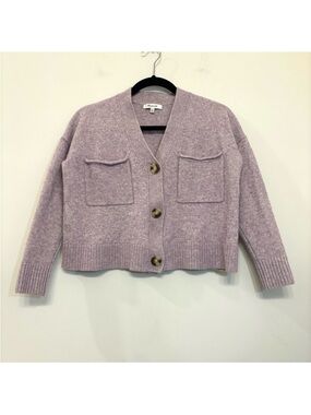 Madewell Upton Cropped Cardigan Sweater Boxy Button Pockets Wool Blend Lavender‎